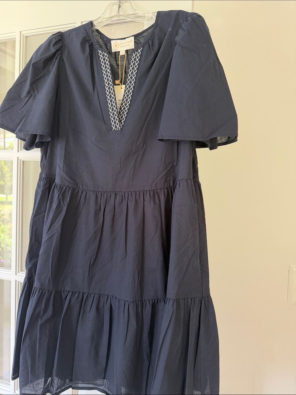 NWT Sheridan French Navy Tiered Cotton Dress, Size Small